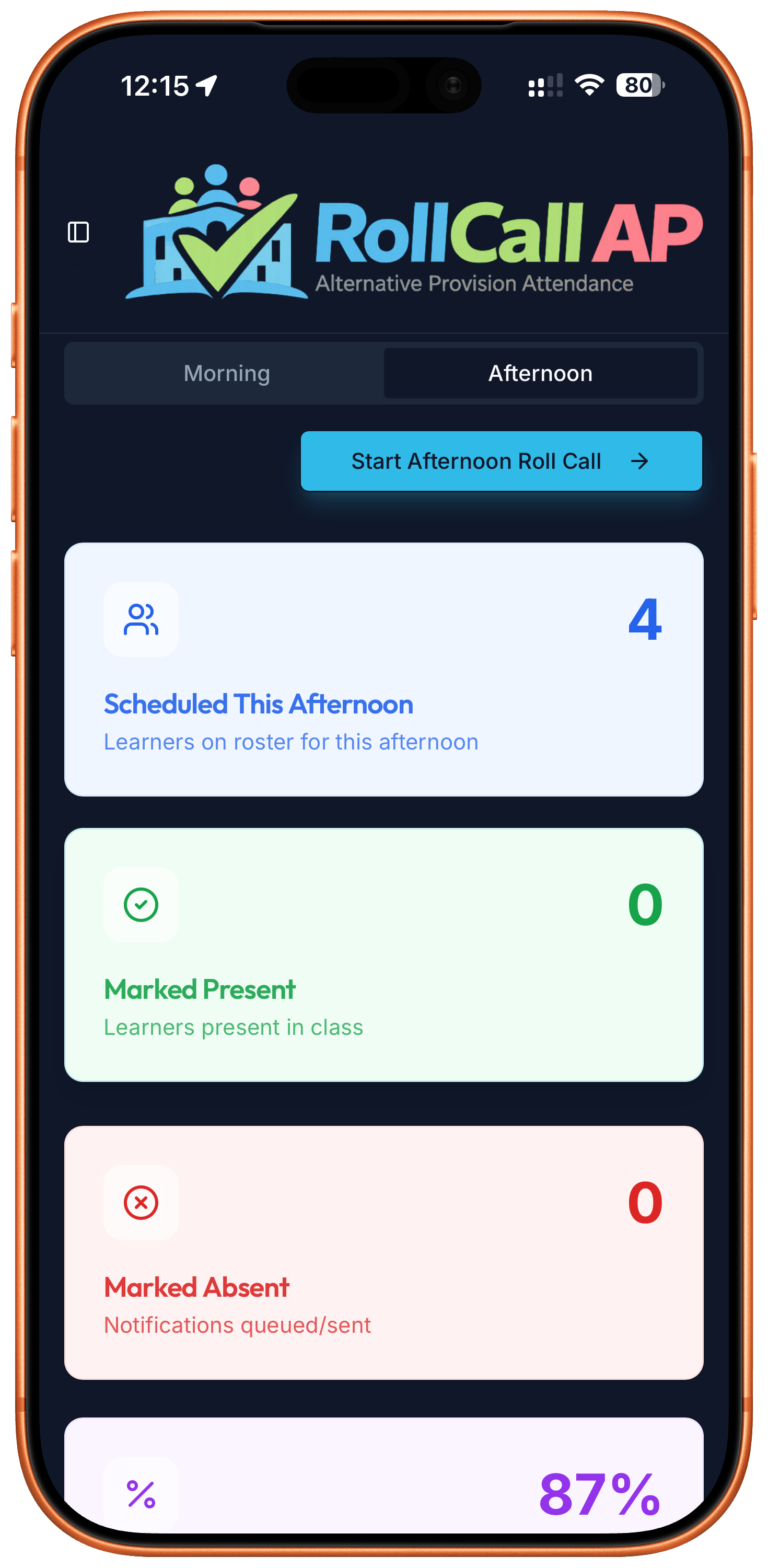 Dashboard mobile view
